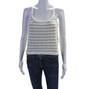 Interstyle Womens Cotton Knitted Open Stitch Tank Top White Green Size M